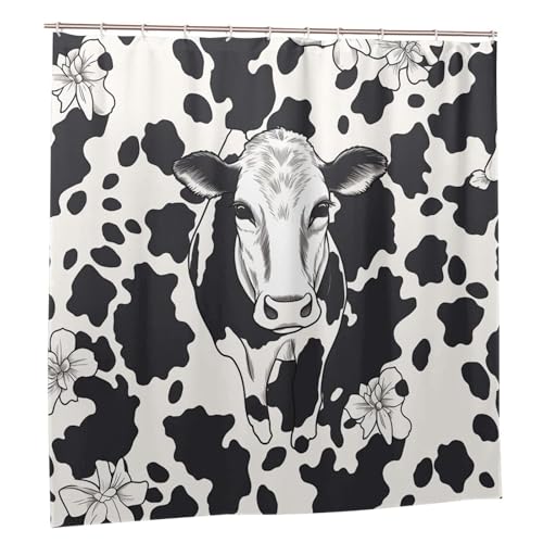 Rideau de douche résistant avec 12 crochets motif vache en textile de qualité