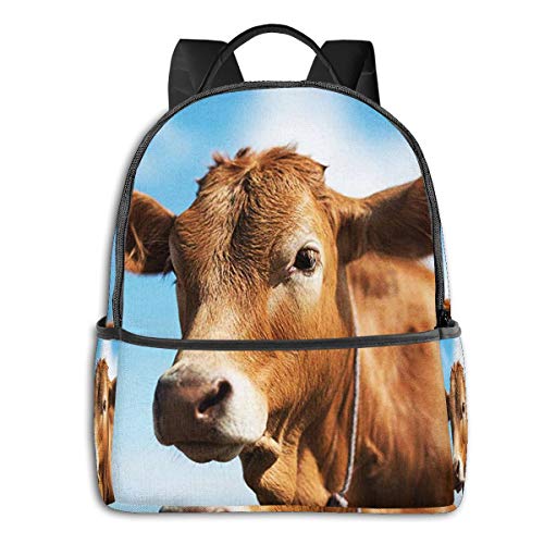 Preisvergleich Produktbild Schulrucksack Schultaschen Mädchen Teenager Rucksack Schultasche Schulrucksäcke wasserdichte Backpack für Damen Herren Geeignet 14 Zoll Notebook Hübsche braune Kuh