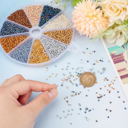 HOBBIESAY About 6660Pcs 2 Sizes Metallic Colours Glass Seed Beads 1.5-2mm Pony Seed Beads Small Round Spacer Loose Czech Beads Crafts Beads for DIY Bracelets Necklaces Jewelry Making Hole: 0.5-1mm - Image 2