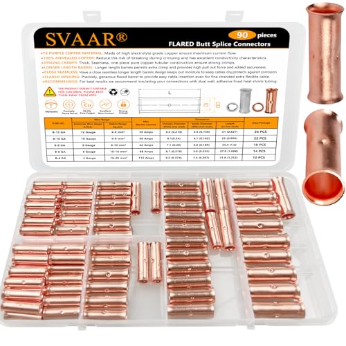 Bornes à sertir sans couture SVAAR en cuivre pur avec manchon évasé 90 pièces