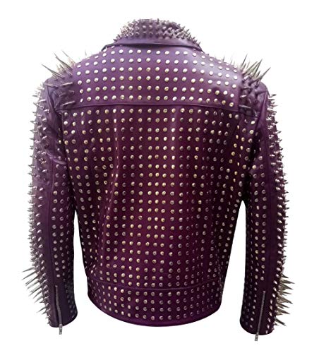 Image of Men's Studded Cowhide Leather Biker Jacket - Punk Rock Spiked Brando Coat