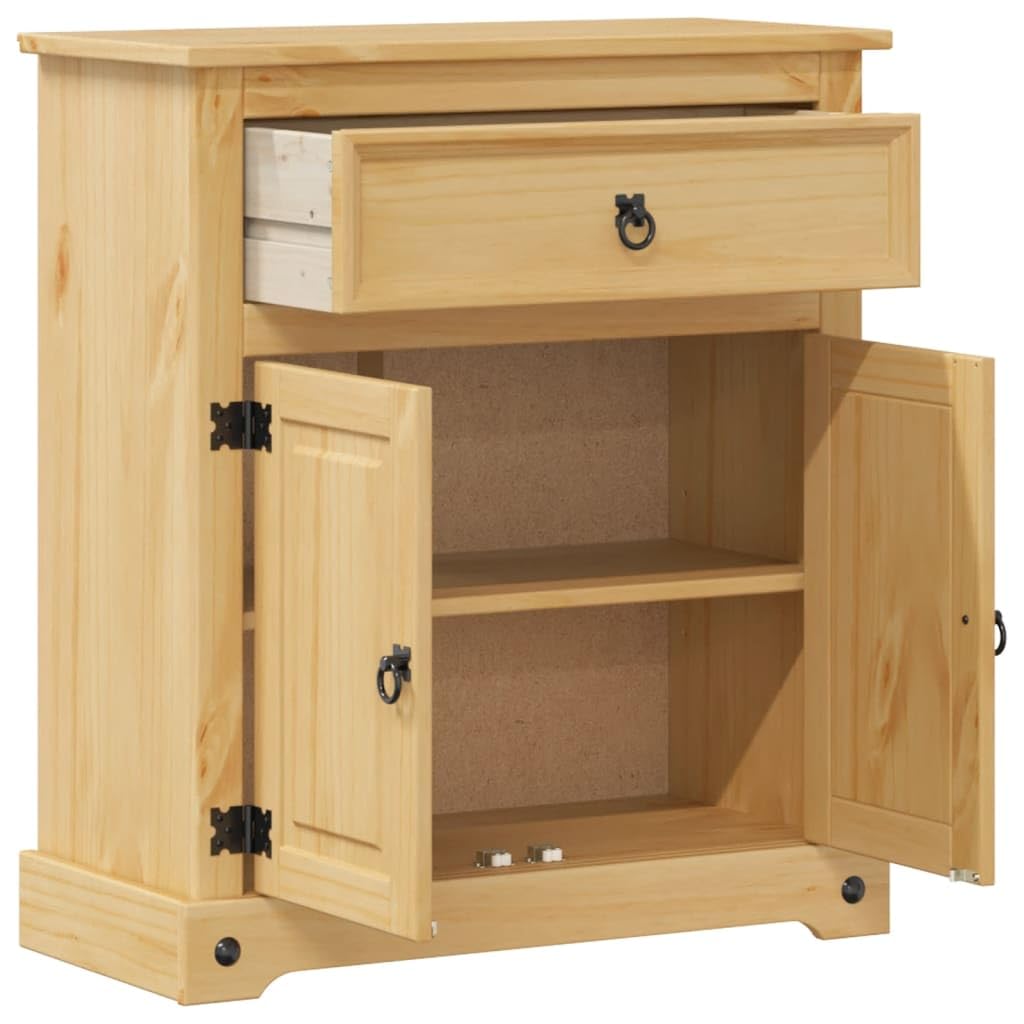 Szafka łazienkowa Corona z litego drewna sosnowego z wykończeniem woskiem miodowym, 70 x 33 x 80 cm, 1 szuflada, 2 drzwi, nie zajmuje dużo miejsca, meble łazienkowe z miejscem do