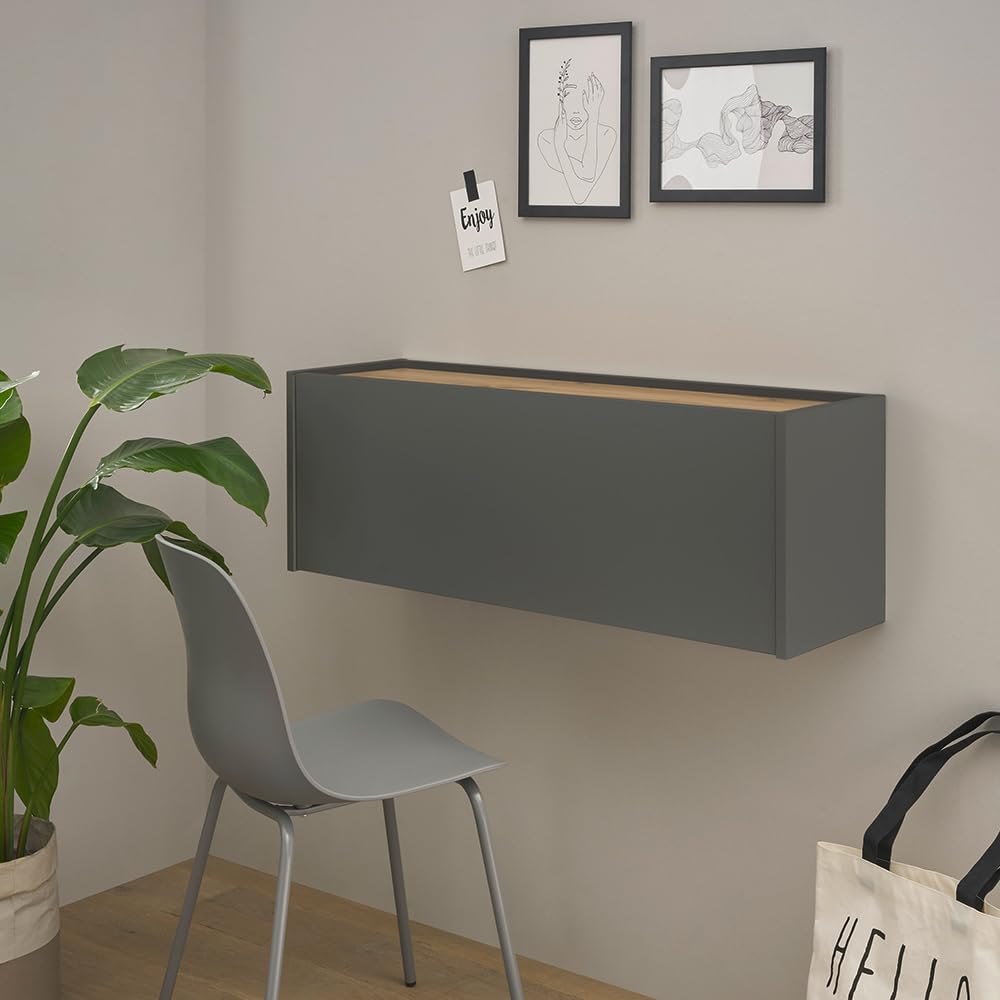 Lomadox Büro Homeoffice Sekretär, wandhängend, anthrazit mit Eiche, B/H/T ca. 100/35/30 cm