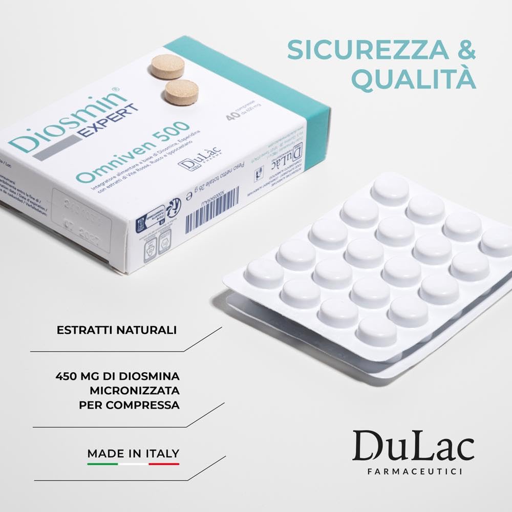 Dulac - Omniven 500, Integratore Alimentare per il Microcircolo e la Circolazione delle Gambe, 120 compresse 40x3, ideale per Gambe Pesanti e Stanche, con Diosmina ed Esperidina, Made in Italy