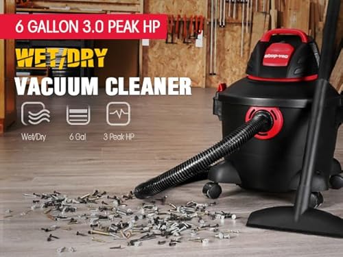 Shop-Vac 5920689 Wet/Dry Vacuum Cleaner, 6 Gallon, 3.0 Peak HP, 1.25 Inch Diameter x 7 Foot Hose, 6 Foot Cord, Ideal for Jobsite, Garage & Workshop