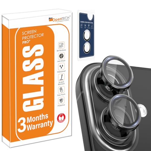 Image of OpenTech Premium Camera Lens Protector Compatible For iPhone 17 /16 /16 Plus (Black) - 9H Tempered Glass, Military-Grade Anti-Scratch, Case-Friendly, Easy Install Frame