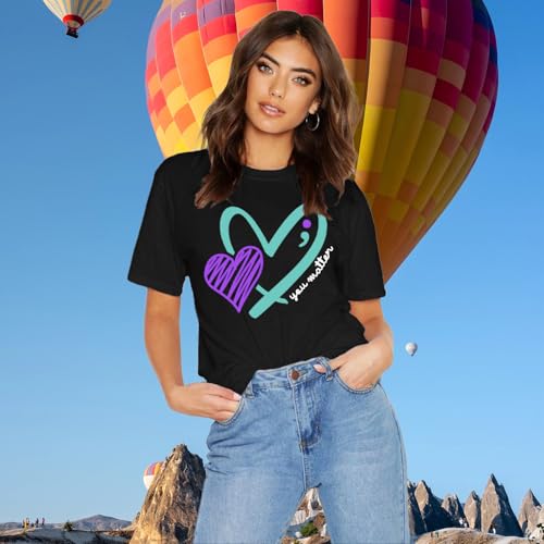 Womens Suicide Awareness Shirt Suicide Prevention T-Shirts Blue and Purple Hearts Tee Mental Health Matters Tops3