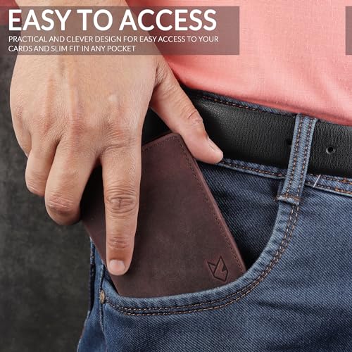Image of FOXHACKLE Full Grain Leather Credit Card Holder for Men & Women, RFID Blocking Small Bifold Wallet, Compact Card Case