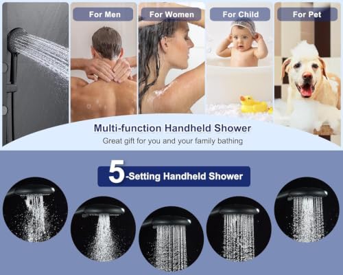 Image of Backline All In 1 Shower Panels for Bathroom 304 SS Hot & Cold Water Adjustable | 3 Function Handshower with Waterfall Shower /Tub Spout /Body Spray /Storage Rack (Black Matt)