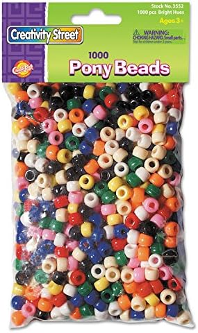 Creativity Street Pony Beads, Plastic, 0.24" x 0.35", Assorted Primary Colors, 1,000/Pack