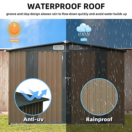 GRAVFORCE 8' x 6' Outdoor Metal Storage Shed, Outdoor Shed, Galvanized Steel Garden Shed with Single Lockable Door, Tool Storage Shed for Backyard, Lawn, Patio (8' x 6') Dark Grey