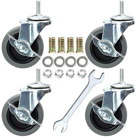 DICASAL 3 Inch Side-Brake Stem Casters Wheels 360 Degree Swivel Castors Soft Wheel No Noise for Wooden Floor funiture Carts Pack of 4 (Grey, M8) Cover