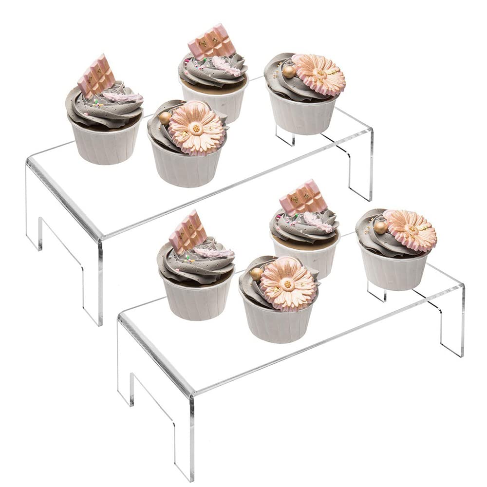 TopHomer 2 Pezzi Espositore in Acrilico Trasparente, Alzate in Acrilico per Figurine, Buffet, Bambole, Cosmetici, Dessert e Cupcake
