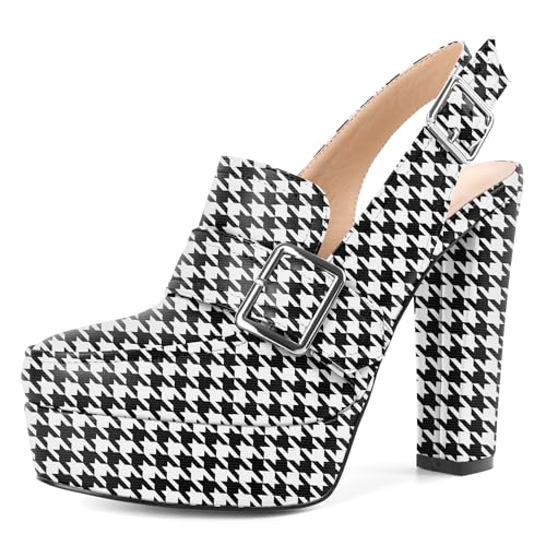 Image of Women's High Heel Loafers Platform Pumps Round Toe Heels Chunky Heel Pumps Stylish Comfortable 4.8 Inch Slingback Heels