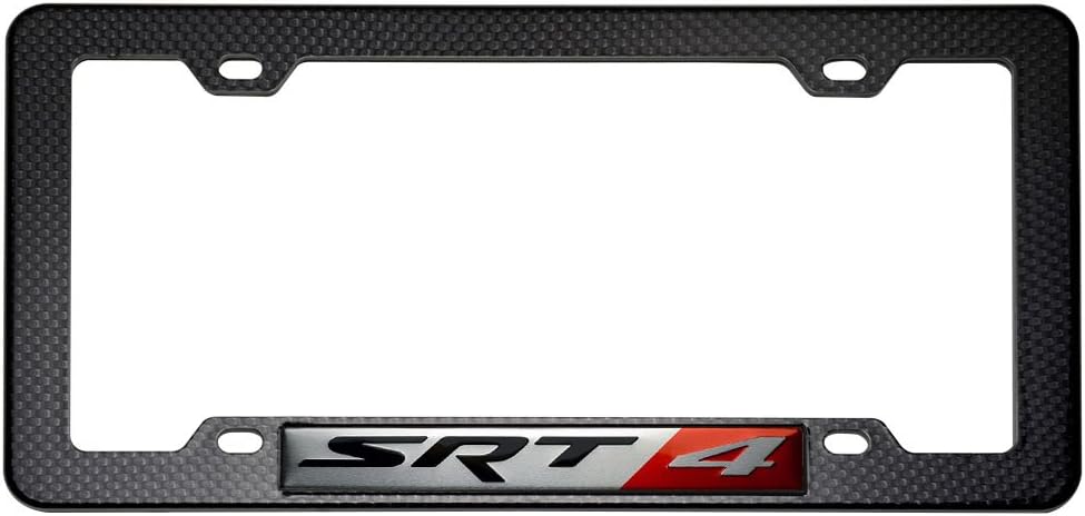 ERPART BLACK CARBON FIBER Look LICENSE Plate Tag FRAME with SRT4 Street Racing Technology Aluminum Emblem Badge Nameplate Logo Decal Rare JDM Compatible with Dodge Neon Caliber