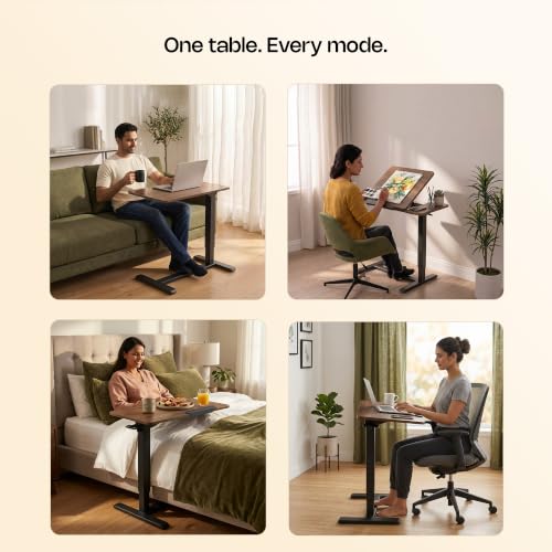 Image of Green Soul Axis Ergonomic Height Adjustable Table for Office Work |Standing Desk for Home Office | Tiltable Table Top | Silent Hidden Castor Wheels | 3 Year Warranty | (Antique Wood)