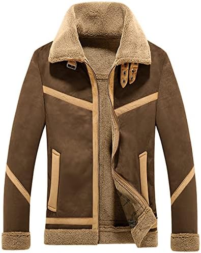 CHARTOU Men's Winter Spread Collar Sherpa Lined Suede Leather Trucker Jacket Coats (Medium, Coffee)