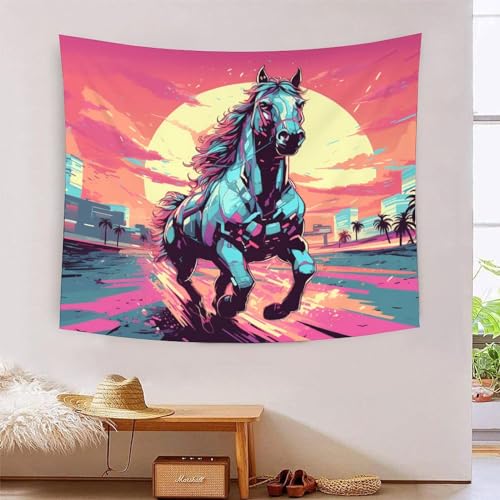 Tapisserie running cheval city ciel 3D décoration murale tissu pour chambre 180x230cm