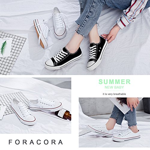 Womens Canvas Sneakers Low Top Lace Up Canvas Shoes Fashion Comfortable (White,Us8) #TOP1