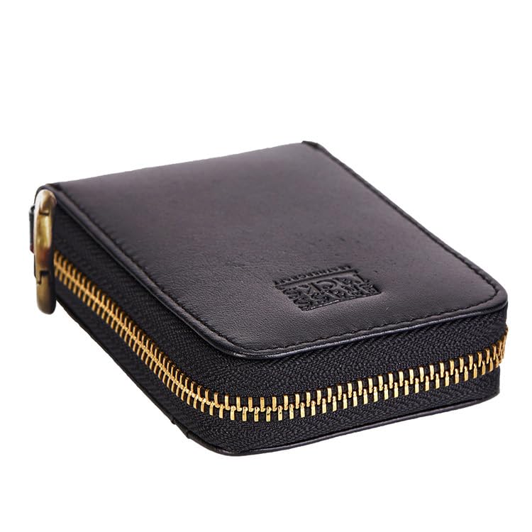 Image of Vintage Full Top Grain Leather Wallet RFID Blocking Multi Card Case with Zipper Pocket Card Holder for Men Women Gift Box (Black|Ring)