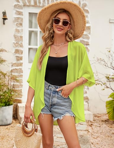 Image of Chunoy Women Floral Beach Wear Cover Up Chiffon Kimono Cardigan Open Front Blouse Top
