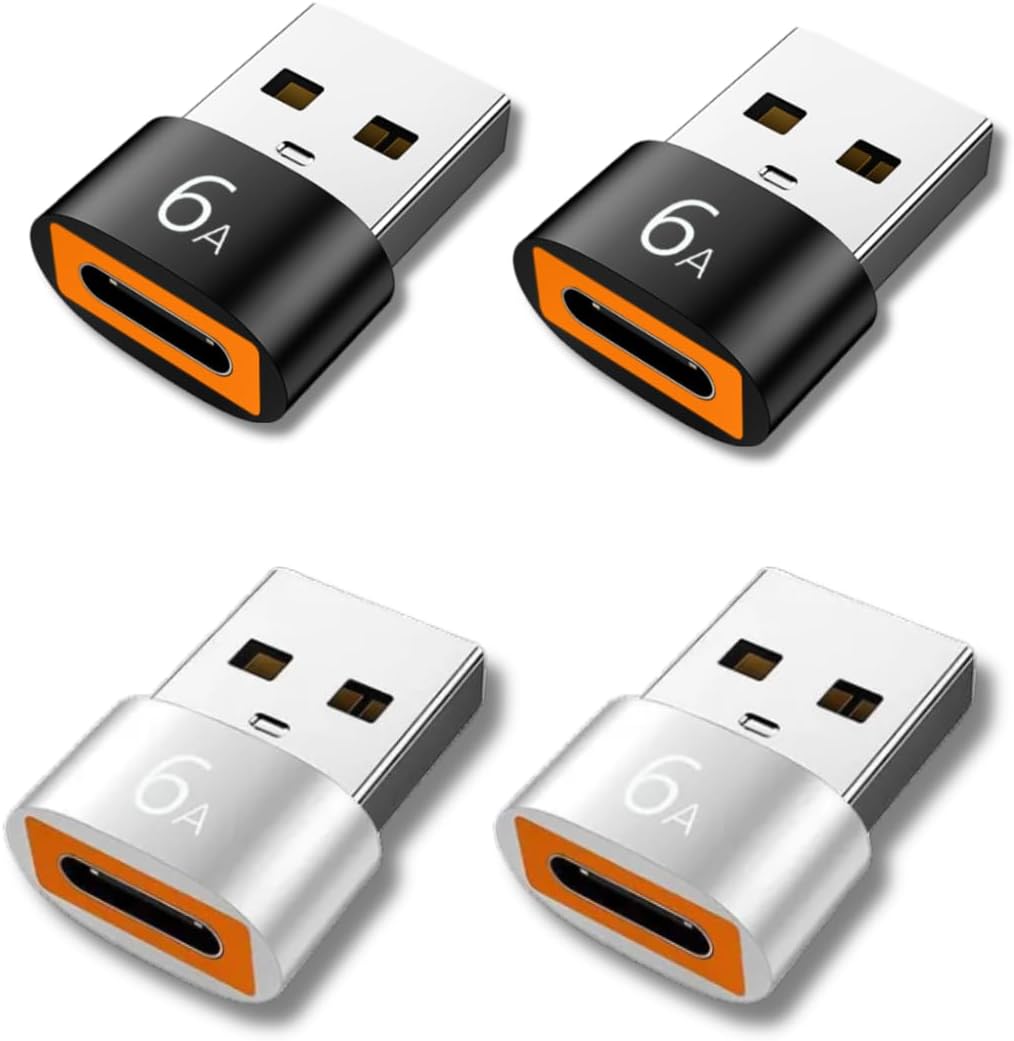 Pack of 4 USB C Adapter Quick OTG for USB C Charging Cable USB Adapter Charger USB A (Black Silver - USB-C Female)