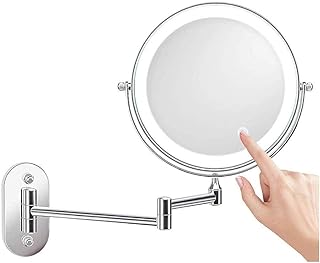 8-calowa łazienka naścienna, aktualizacja automatycznego wyłączania lusterka do makijażu LED, golenie z powiększeniem 1X / 10X, 360 & deg; Obrotowy, zasilany 4 bateriami AAA (brak w zestawie