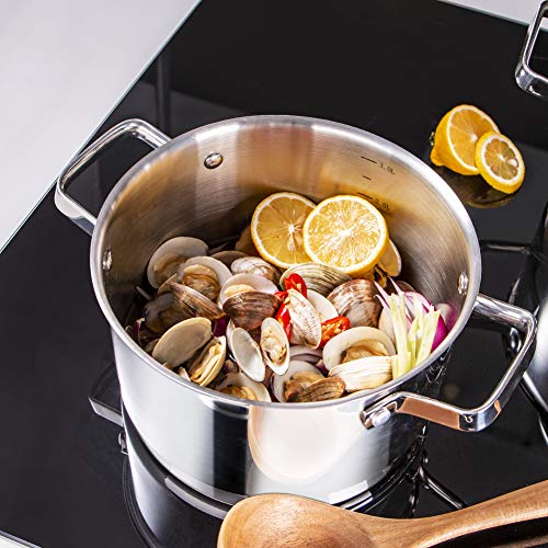 Stainless Steel Stock Pot 3.5 Qt, Sauce Pan with Glass Lid, Double Handle, A Scale Engraved Inside, Induction Compatible, Dishwasher Safe, Sliver (Gift Box Included)