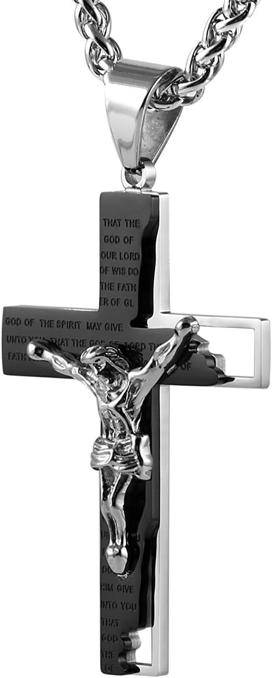 Men's Stainless Steel Cross Crucifix Bible Prayer Pendant Necklace Jewelry Gift 22+2" Chain