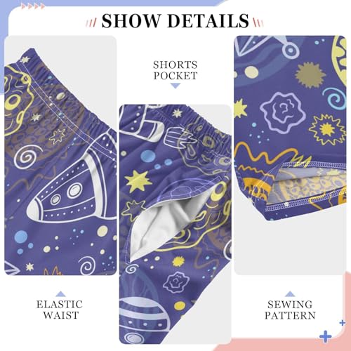 ZZXXB Outer Space Rocket Boys Long Pants Soft Trousers Elastic Waist Kids Lounge Bottoms with Pockets S-XL4