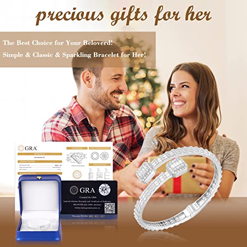 E-Emermaking Iced Out Diamond Bracelet Jewelry For Women,Hip Hop Mens Baguette Moissanite Bangle Bracelet 18K White Gold Sterling Silver Cuff Bracelet Lab Created Diamond Gift For Girls 5.5Mm 8Inch #TOP5