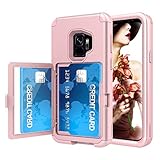 Sumsung Galaxy S9 Case, Acxlife Galaxy S9 Case Shockproof Heavy-Duty Protective Hybrid Cover with Card Slot Holder and Opened Back Mirror & Kickstand Case for Samsung (Rose_Gold)