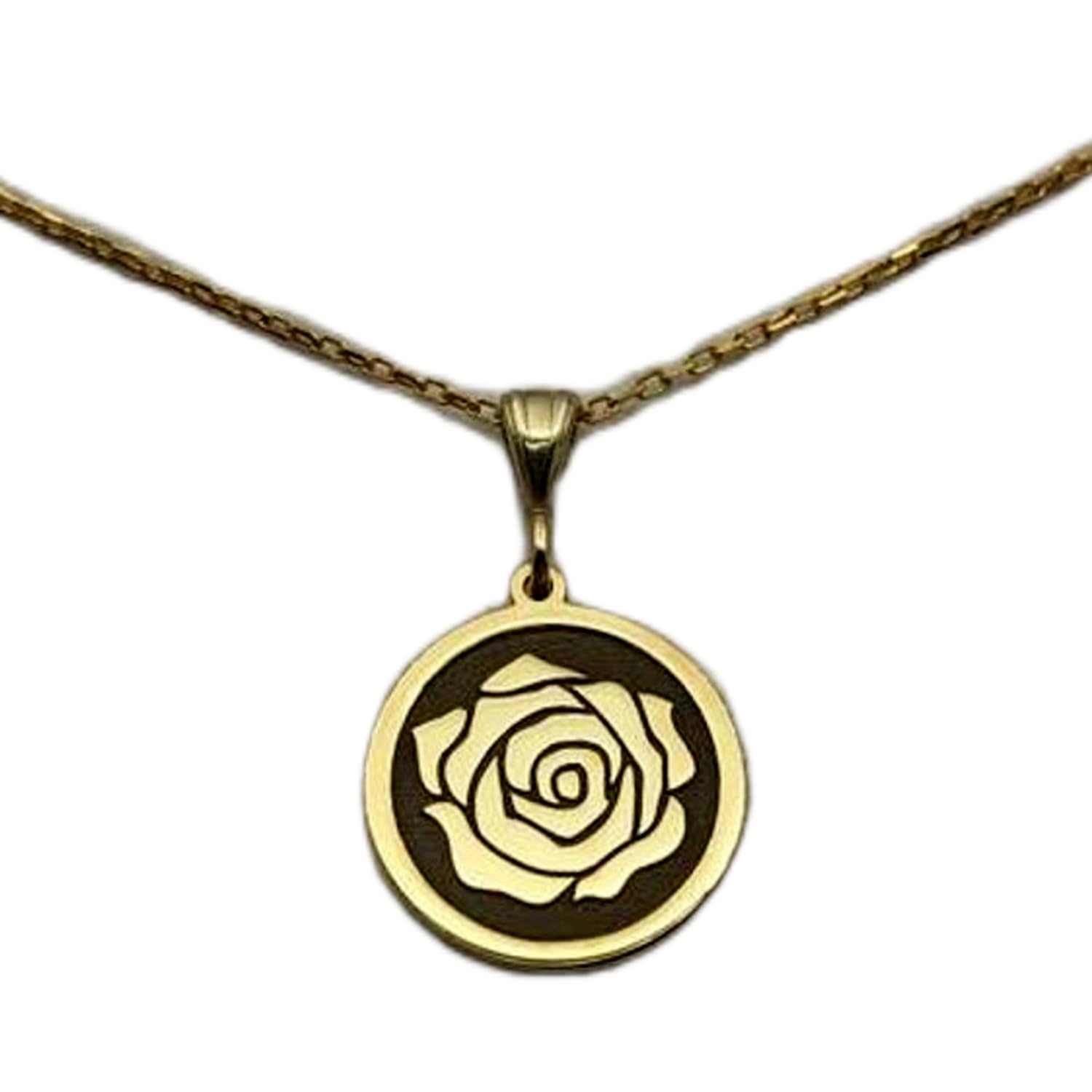 Collana in argento sterling 925 da 22 mm | catena da 18 pollici | ciondolo minimalista da donna con incisione floreale a forma di rosa, piccolo ciondolo per compleanno | placcatura in oro | L_01811