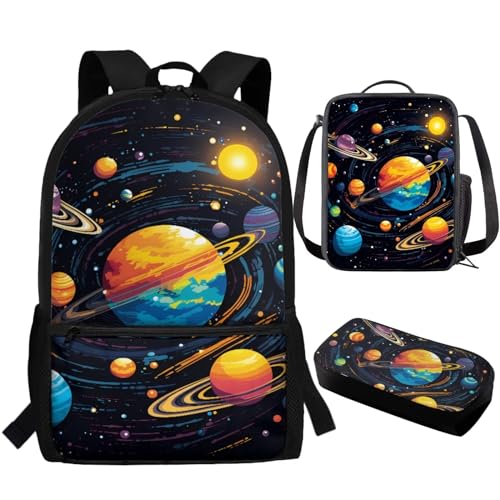 Universe Boys School Bag Kids Bookbag for Girls Preschool Backpack Elementary Kindergarten School Bag with Lunch Bag and Pencil Box Set 3-in-1