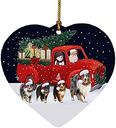 Christmas Express Delivery Red Truck Running Australian Shepherd Dogs Heart Christmas Ornament RFPOR58064