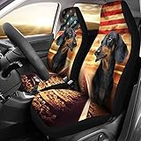 601 Lot De 2 Housses De Siège De Voiture Avant Confort Couverture Couvre Sieges Teckel Assis sur Un Chemin De Fer, Drapeau des États-Unis, Jour De L'Indépendance, Cadeau pour Les Amoureux des Chiens,