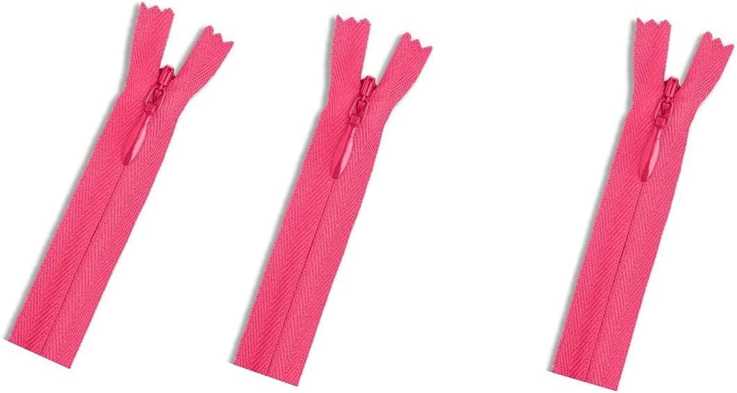 Invisible (Conceal) YKK Zippers - Perfect for Clothes, Crafts & Sewing Projects - Color: Hot Pink #516 - Choose Your Length - Made in The United States (3 Zippers Per Pack) (9 Inches)