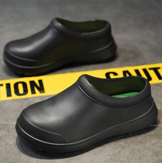 Chef Shoes for Men - Non Slip Oil Resistant Waterproof Safety Work Shoes Comfortable Nursing Nurse Shoes for Gardener Men Women Indoor and Outdoor Chef Clogs for Kitchen Office Seaside (Black,7)