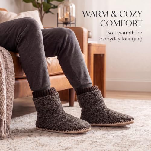 Image of cosyone1997 Boot Slippers for Men Indoor Non Slip Soft Sole | Textured knit upper, fuzzy lining, ankle-high coverage and cushioned insole for cold floors; machine washable