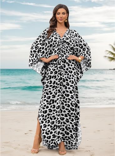 Image of Yanziliu Kaftan Dress for Women,Plus Size Hawaiian Batwing Sleeve Beach Cover Up Summer Swimsuit Dresses