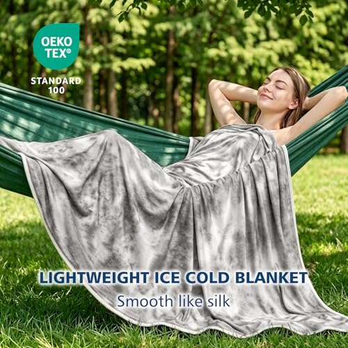 Image of EMME Cooling Blanket Twin Size (60 inchx80 inch) for Hot Sleepers, Arc-Chill Q-Max 0.45 Cool Fiber, Lightweight Summer Blanket for Night Sweats Relief, Ultra Breathable for Travel Outdoor, Grey