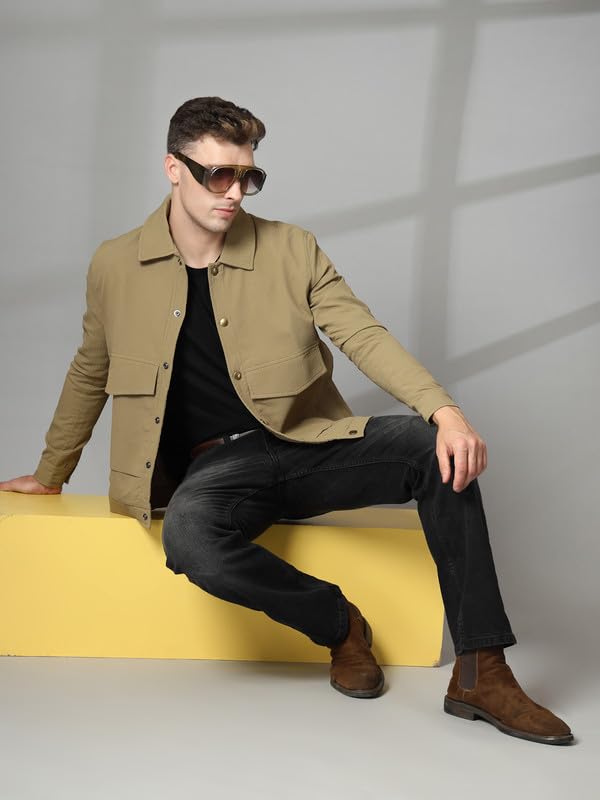 Image of CHKOKKO Men's Fleece Solid Winter Wear Regular Fit Standard Length Jacket