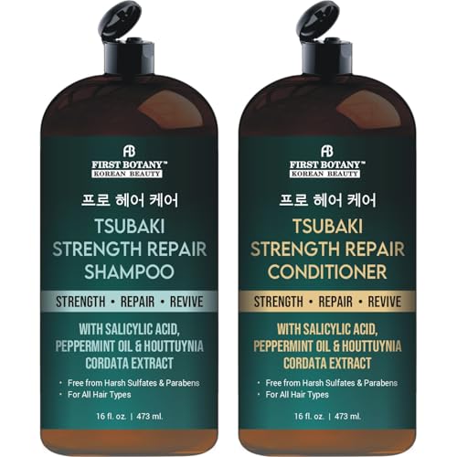 Tsubaki Strength Repair Shampoo & Conditioner Set With Tsubaki Biotin Niacinamide & Yeast Extract - Revives Damaged Hair Promotes Hair growth Sulfate & Paraben Free for All Hair Types 16 fl oz