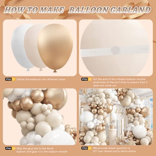 Image of 412Pcs White Sand Champagne Gold Balloon Arch Kit, Metallic Champagne Gold Neutral Balloons Garland for Boho Wedding Baby Shower Bridal Shower Engagement Anniversary Decorations