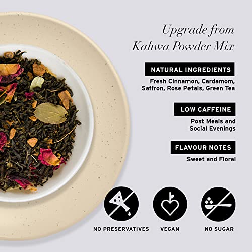 Image of Clive Road Kahwa - 60+ Cups, Premium Tea Tea Tin, Detox with Iced /Hot Tea, Kashmiri Green Blend 100% Natural Spices ~ Saffron, Cinnamon, Cardamom & Rose Petals, 125 g