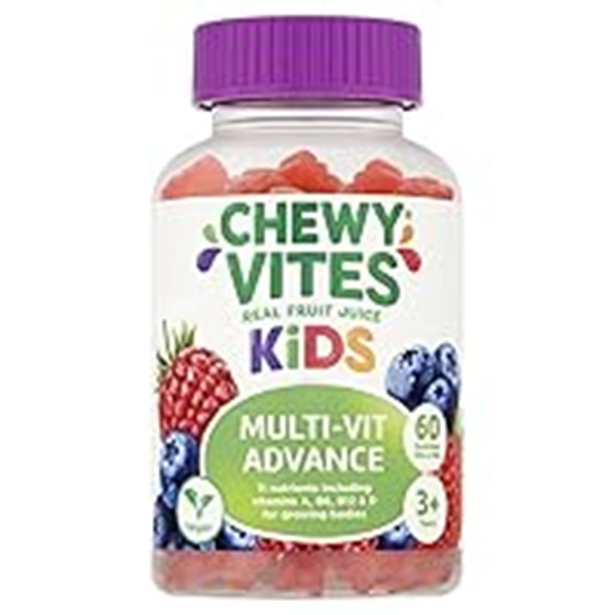 Chewy Vites Kids Multivitamin Advance 60 Gummy Vitamins | 11 Essential Nutrients | 1-a-Day | 2 Months Supply | Real Fruit Juice | Vegan | 3 Years+ 60 count (Pack of 1) Kids Multivitamin Advance