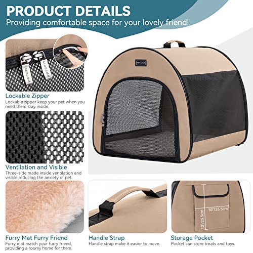 Petsfit Hundebox faltbar, tragbare & Atmungsaktive Hundebox für Zuhause mit Gewölbtem Design, Zimmerkennel Hund Hundeschlafbox mit Anti-Offener Reißverschluss und Plüschkissen,M, Khaki