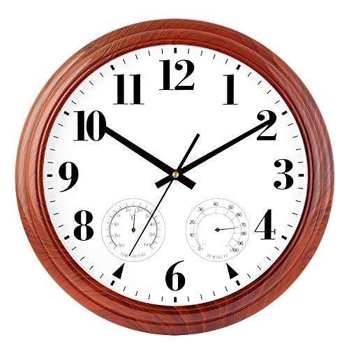 15 Zoll Indoor/Outdoor Moderne Wanduhr Mit Temperatur Und Luftfeuchtigkeit, 3 in 1 Wetterstation Wetterfeste Wohnkultur Mit Arabischen Ziffern