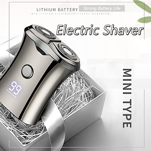 Electric Mini Travel Shaver For Men - Pocket Size Washable Electronic Razor - Mens Rechargeable Portable Cordless Shaving Face Beard - Wet & Dry Rotary Electrical Shave (Silver) #TOP6