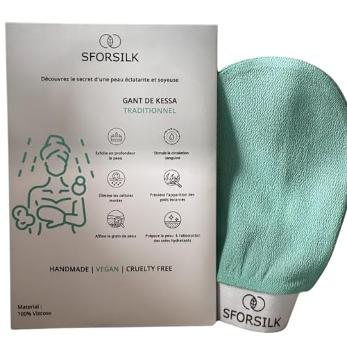 Gant Exfoliant Corps, Exfoliant en Viscose, Vegan et Fait Main, Vert Menthe, Gommage Peau Naturel, Gant de Crin, Kessa Hammam et Spa